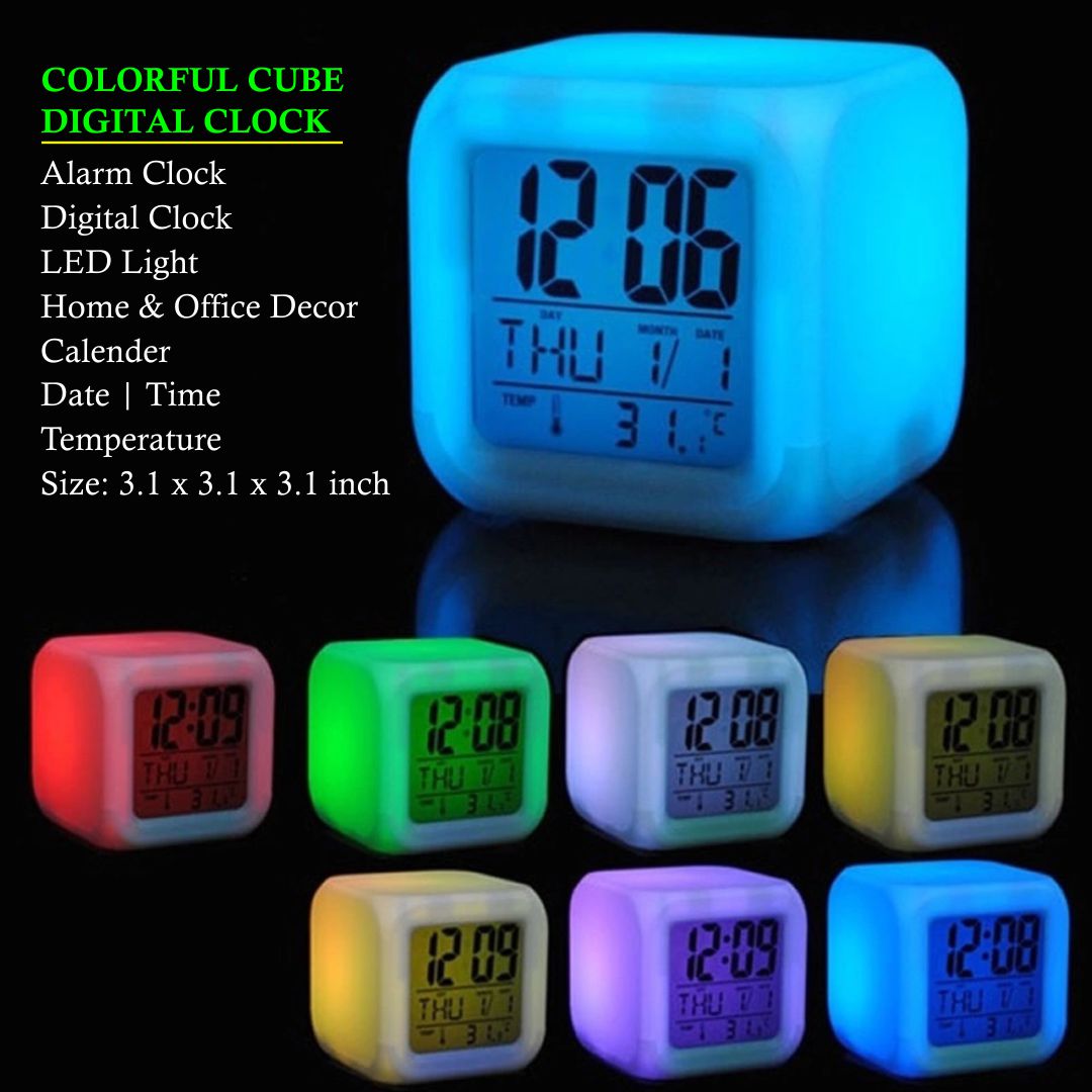 Colourful Cube Digital Clock Alarm Clock 7 LED Color Digital Display